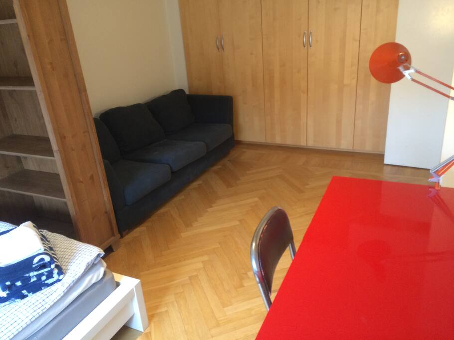 Sofa and lots of storage in the room