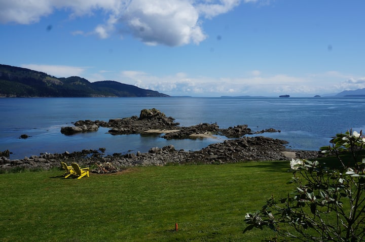 Oceanfront low bank home viewing Mt. Baker.