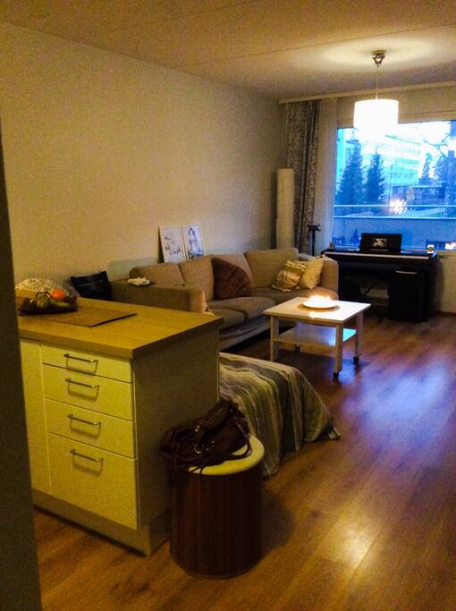There is one bed (4 mattresses) in the livingroom, that you can spread out on the floor if you are many.