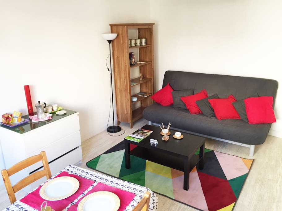 Living room + sofa + queen size bed