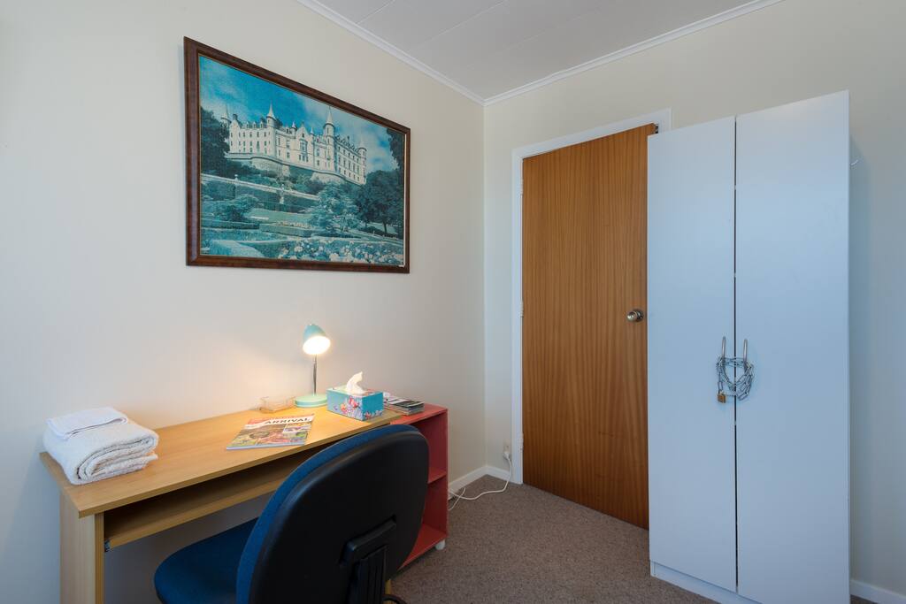 Bedroom desk and wardrobe, including a separate plug from the heater.