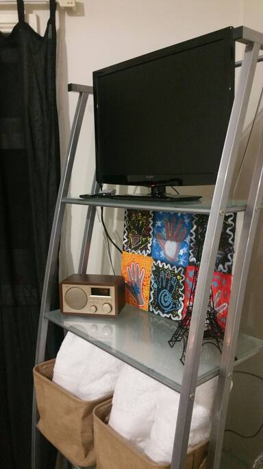 Satellite radio, TV, Netflix and extensive movie collection.