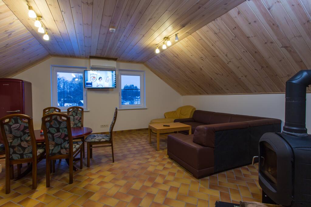 Shared space with kitchen and sofa bed