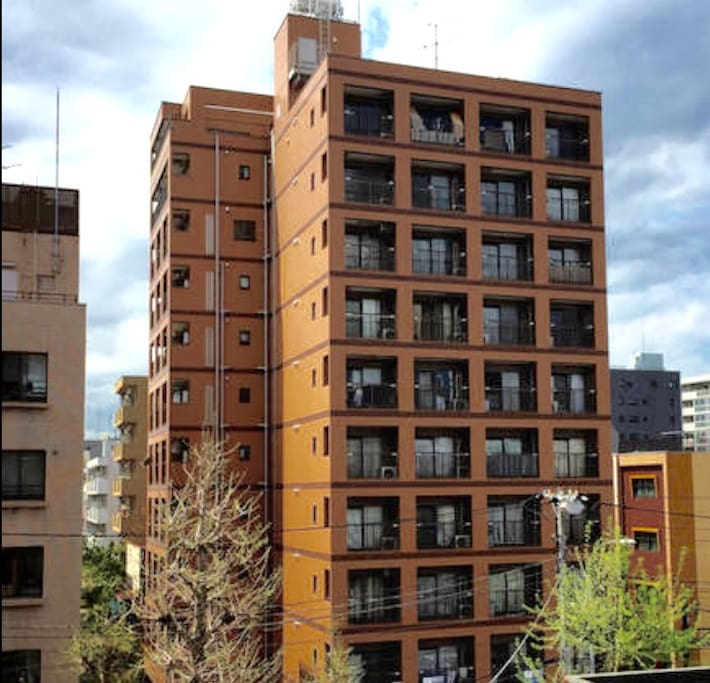 Apartment building. Our apartment is on the top 2 floors far left. We are the only apartment in the building with two floors with a balcony/terrace, and the only apartment on the 11th floor.