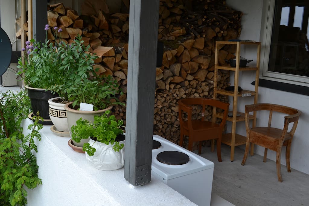 You can cook on the porch while looking beyond city center and the habour.