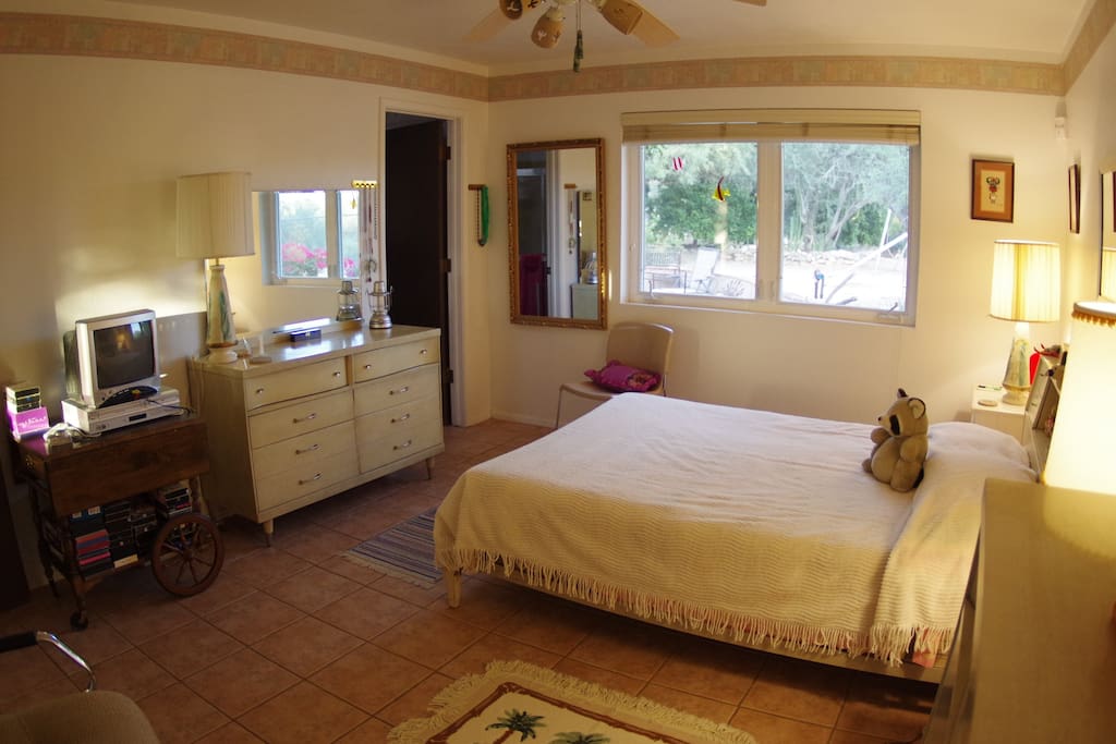Master bedroom with view to backyard