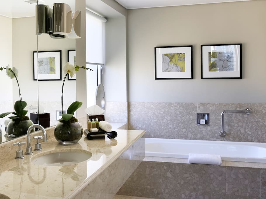 Marble Bathroom with Separate Bath & Shower