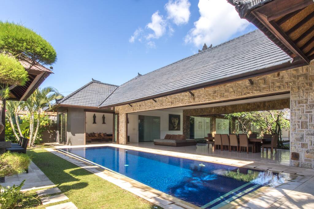 Outdoor living area and pool
