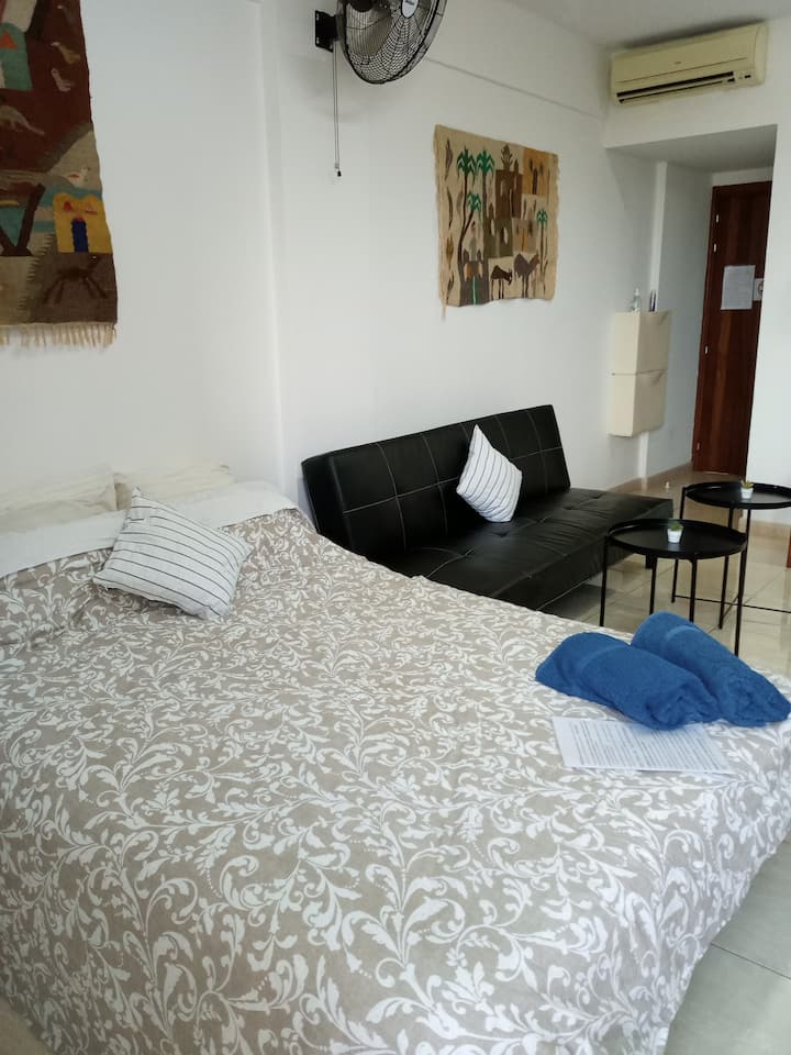 Fountain View Studio - Double Bed, Fold-down Sofa Bed, Air Conditioning/Heat and Fan