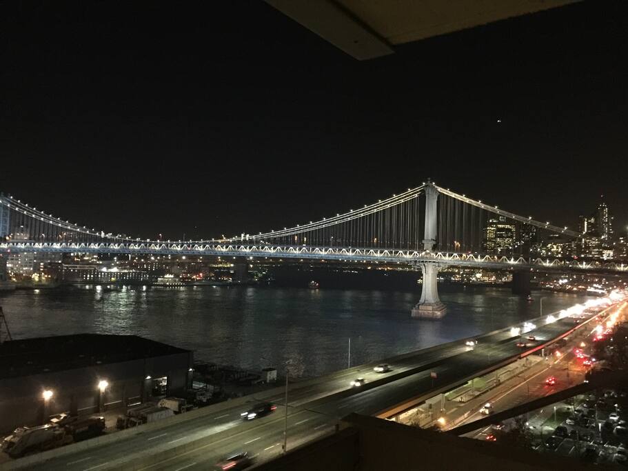 View at night from lower east side Manhattan Prvt room window