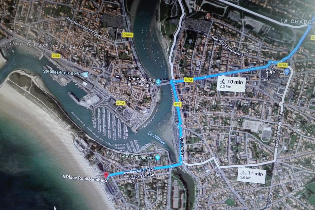 trajet à vélo location vers grande plage
