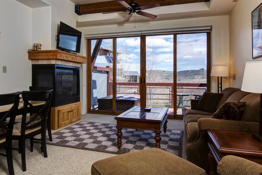 Stunning mountain view from the living room.