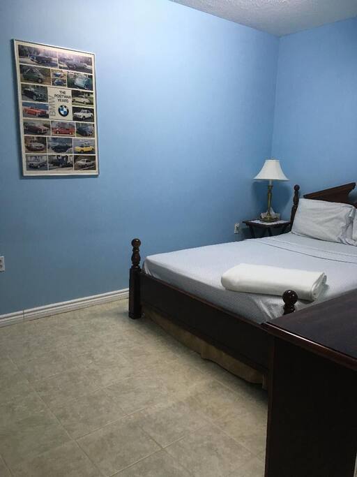 Queen size bed in bedroom on Lower Level.
