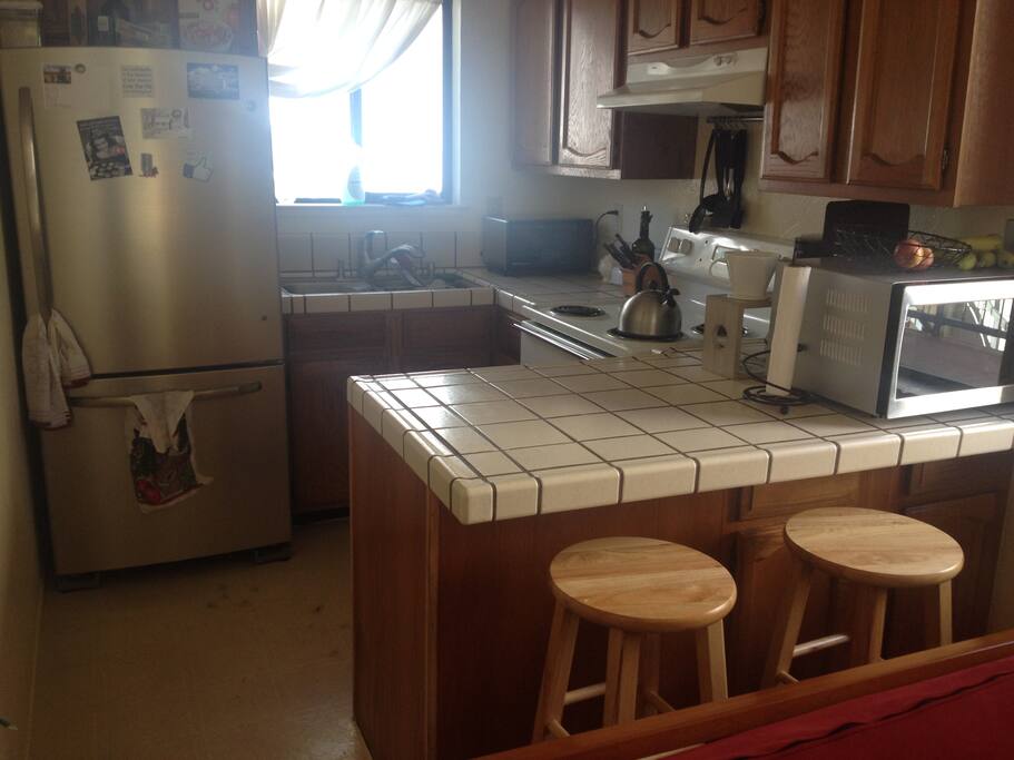 Kitchen has everything you need, best for one cook.