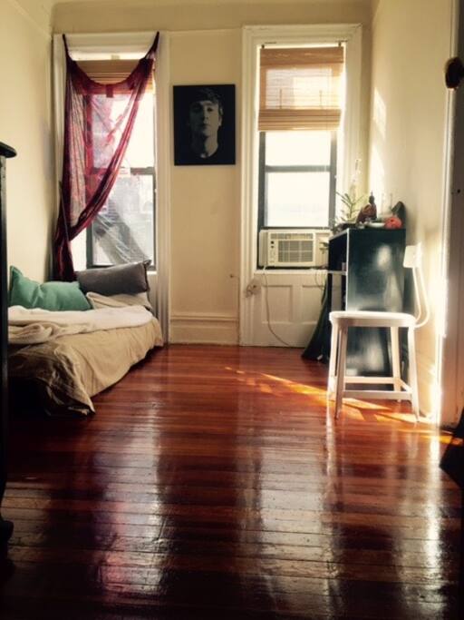 this is your room & bed. Bright & cozy. Clean & private.