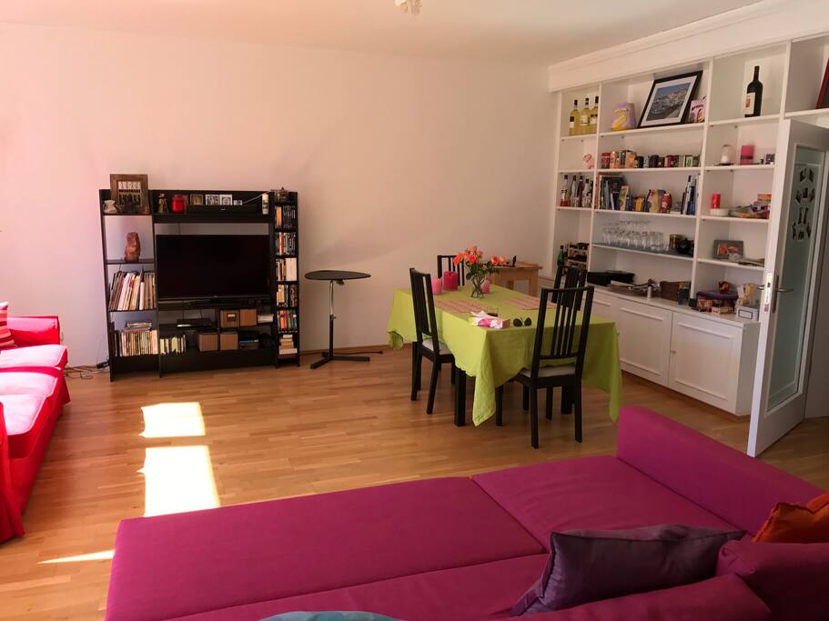 Spacious living room with 2 king-size (180cm) sofa beds and dining table