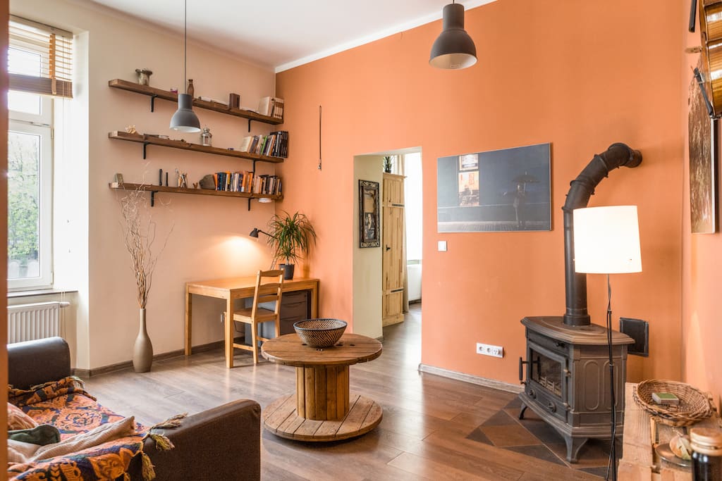 the living room with fireplace