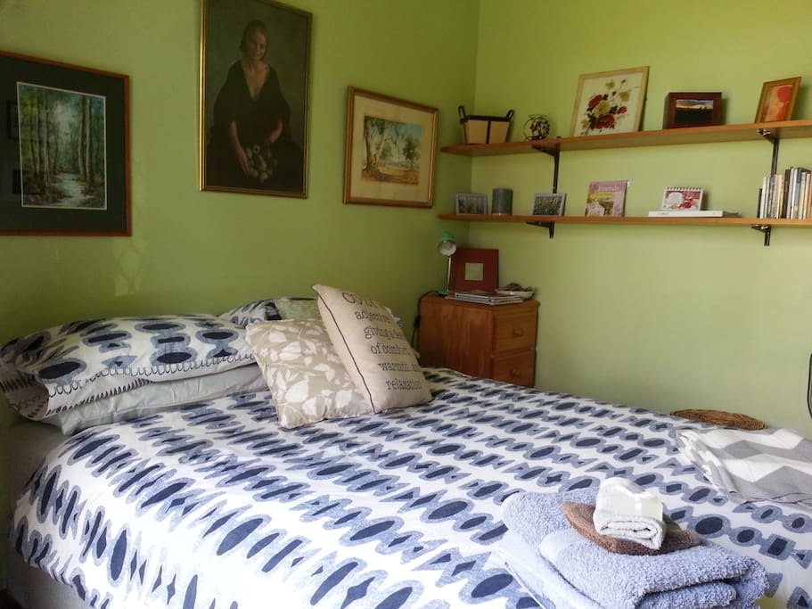 Very welcoming feel to bedroom.