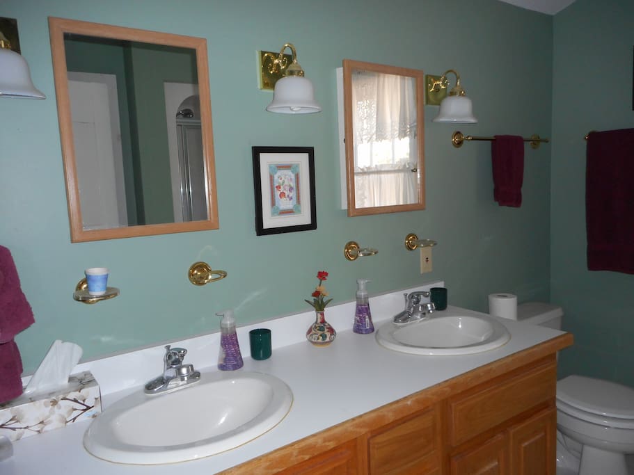 Shared Upstairs Bathroom with Two Basins