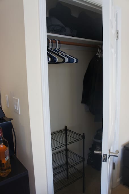 A lot of closet space for a traveler. I left some clothes packed into the corner, but there is a lot of space left for guests to use