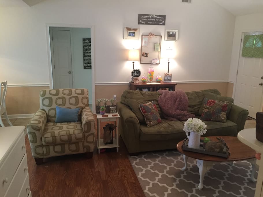 Lots of lighting in the living area.