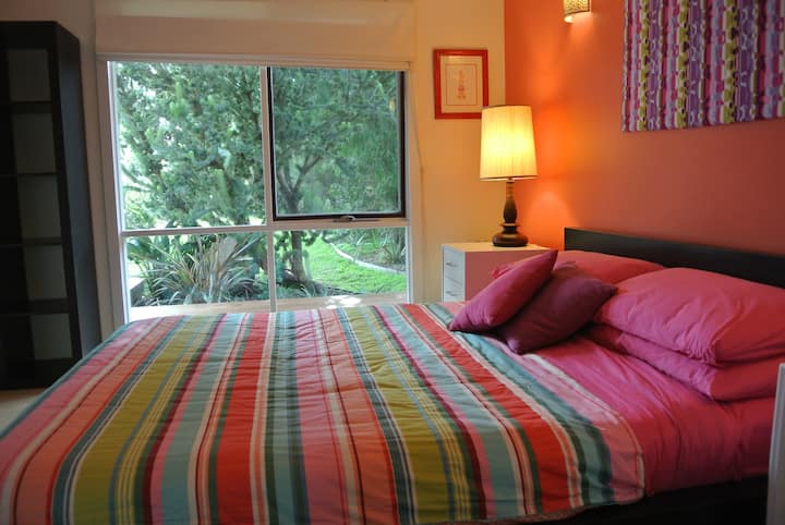 Views to the garden and deck.