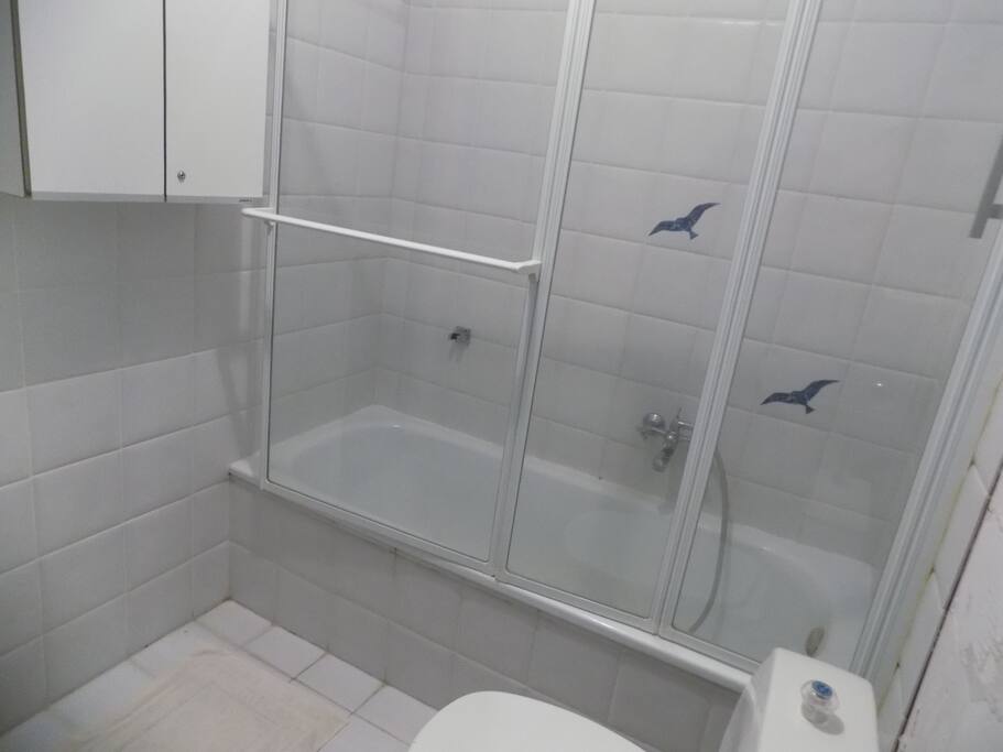 badkamer voorzien van ligbad, toilet en enkelvoudige wastafel