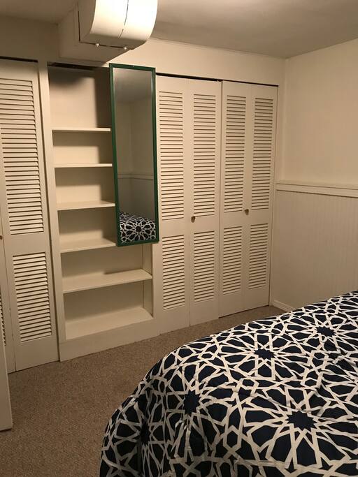 Bedroom with Kitchenette and Queen Bed and lots of storage
