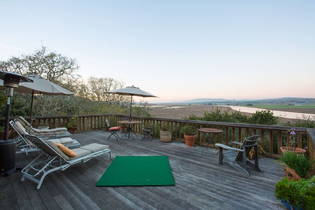 A large deck overlooking the Petaluma river and Sonoma
