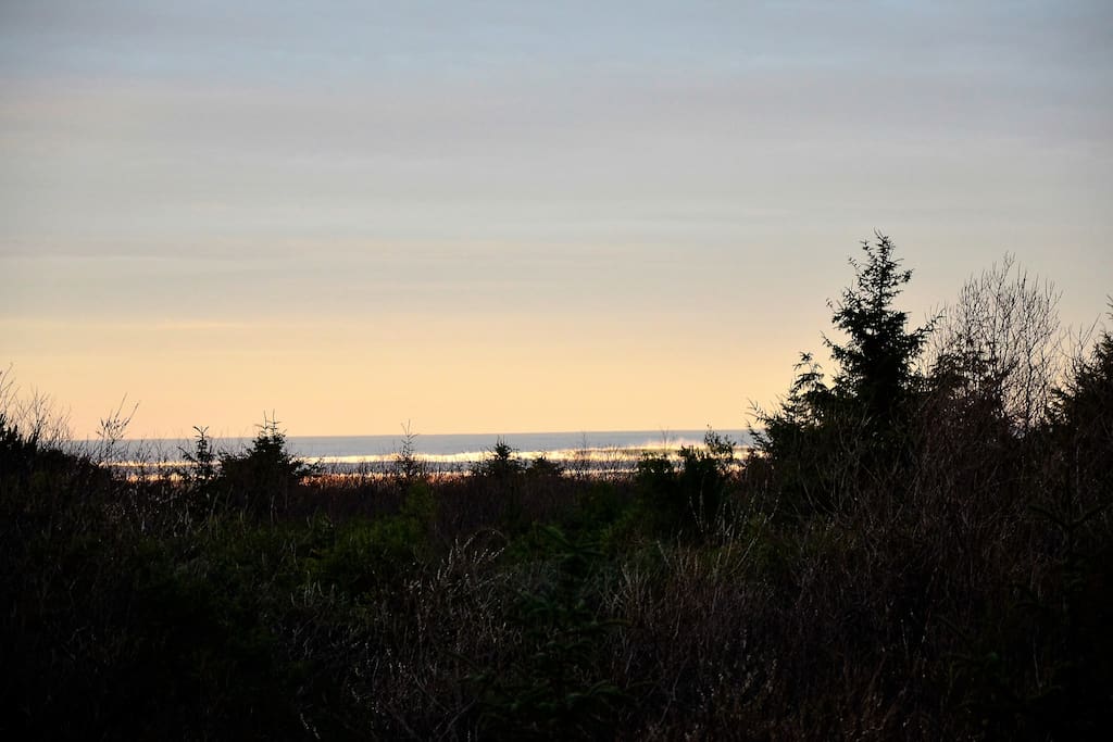 Morning view of the ocean and beach from the deck.