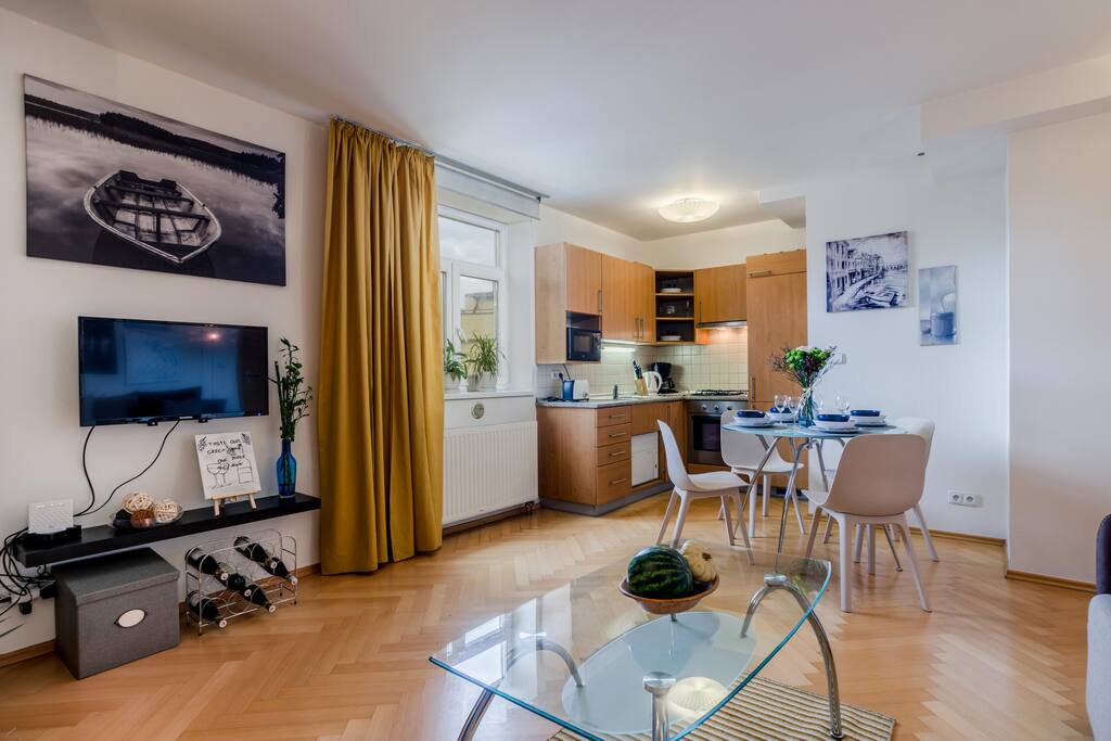 View from living room towards kitchen corner