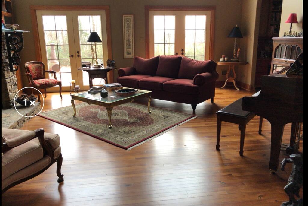 Two story living room
