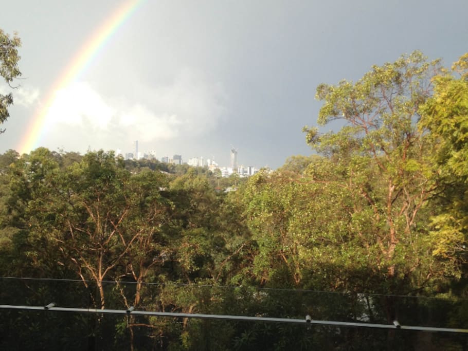 Rainbow over Brisbane City.