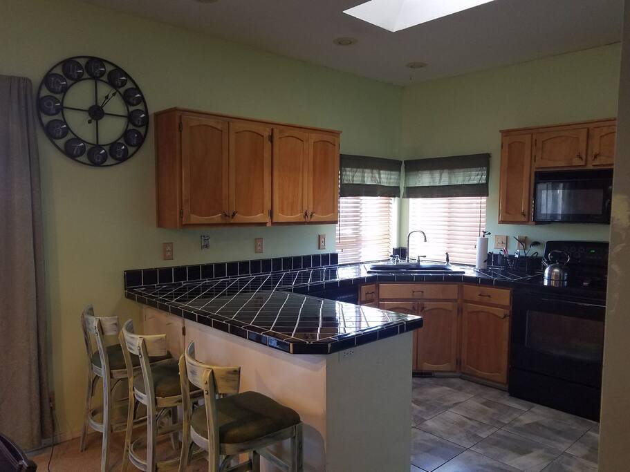 Fully stocked kitchen.