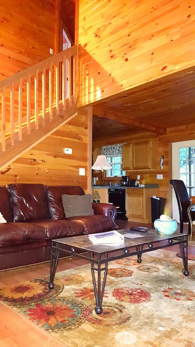 Leather Couches in Great Room with Soaring Ceiling