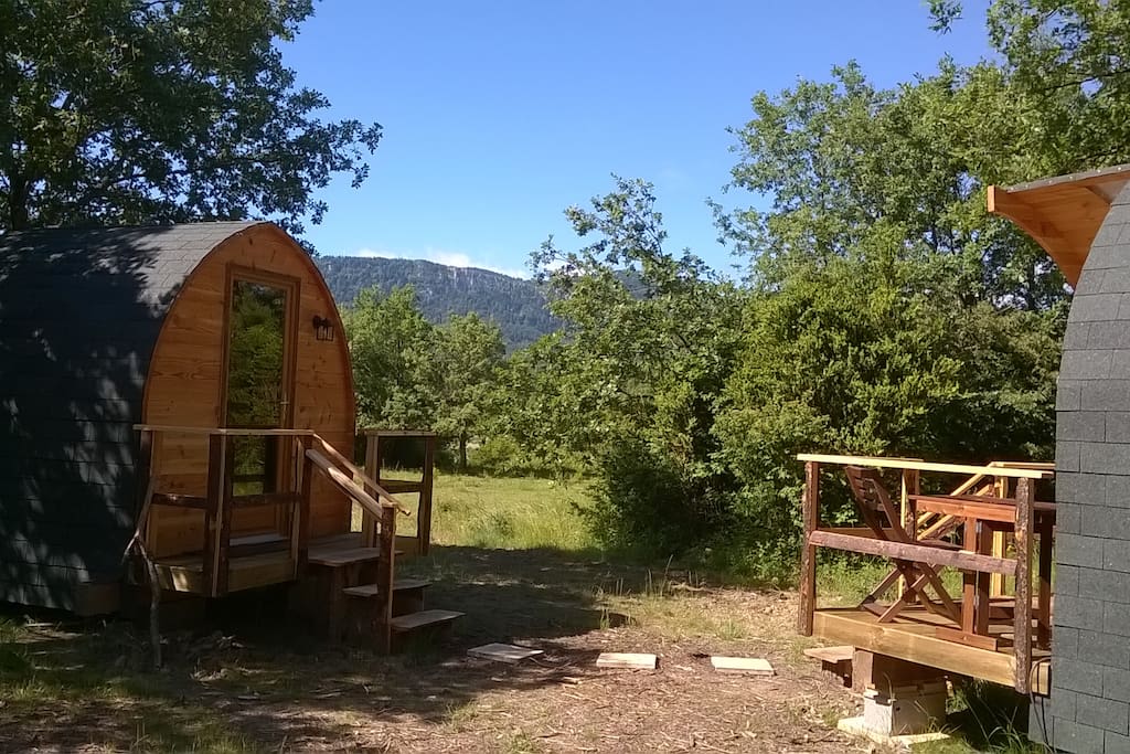 the bathroom hut on the left