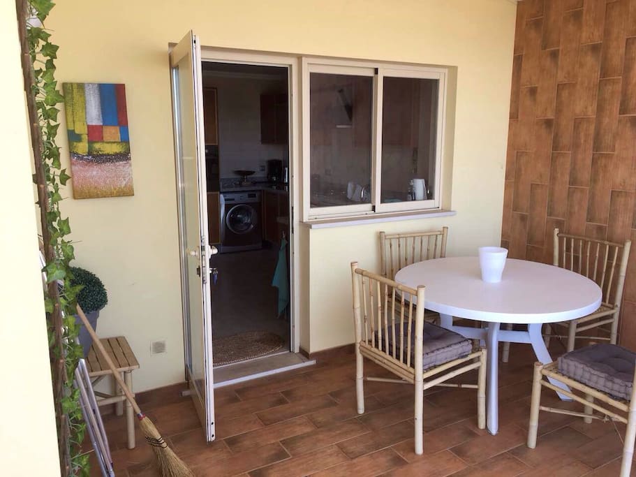 Nice dining or relaxing on the terrace from the kitchen entrance