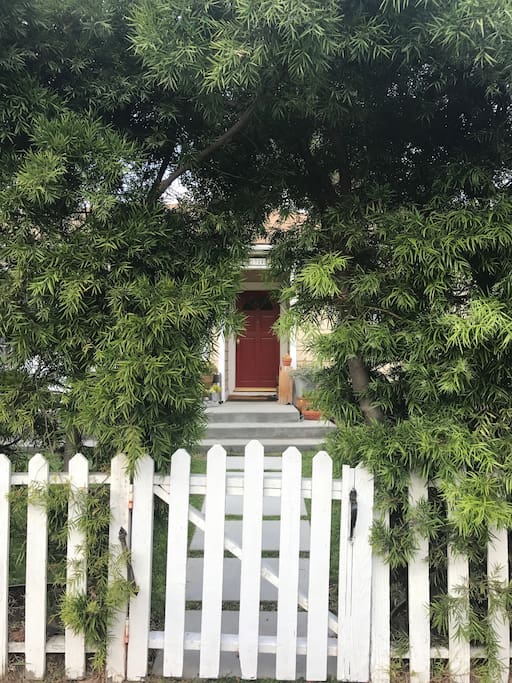 Enter the first white picket gate on Glyndon Avenue.