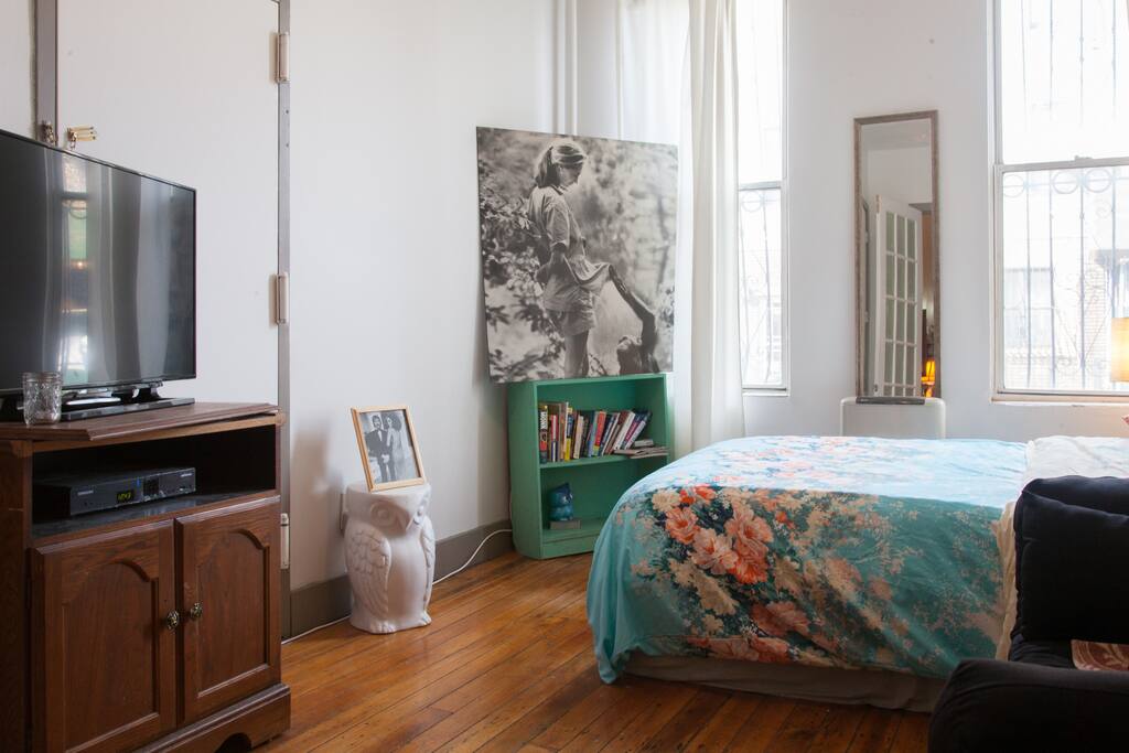The bed, and the TV with full premium cable including HBO, Showtime, and on demand programming.