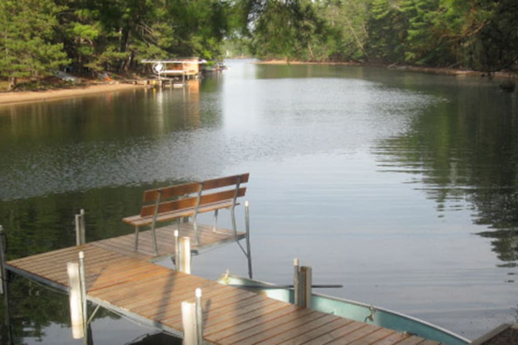 You can see the widening of the river into Stone Lake and all while sitting on your fishing 6 ft bench at the end of the pier also great for relaxing and star gazing.