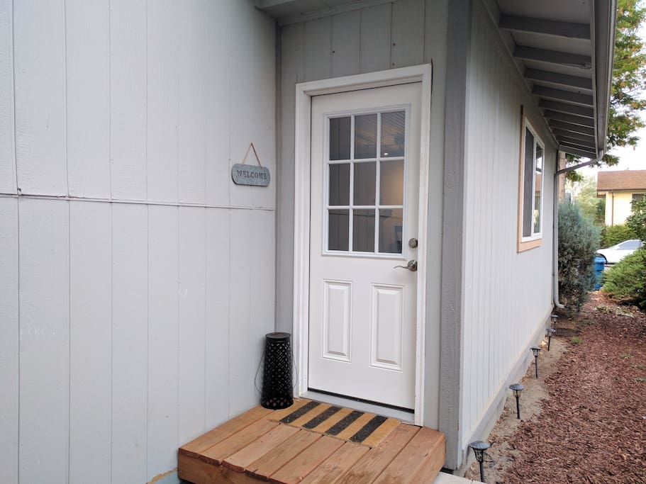 Private entry around left side of building.