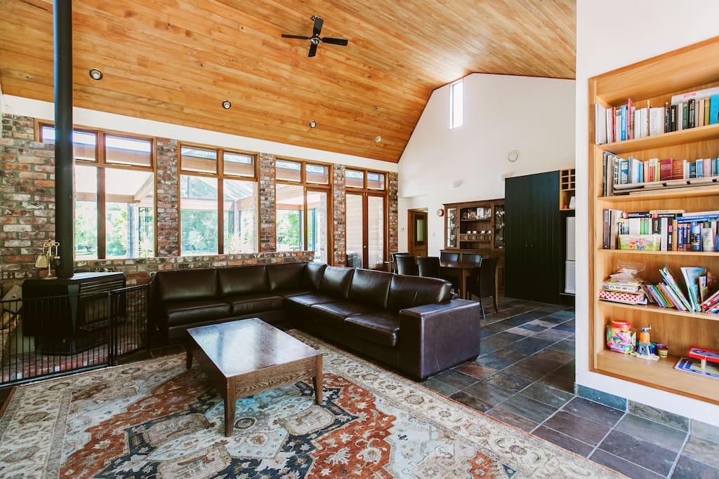Open plan living, dining and old kitchen area. Warm in winter and cool in summer