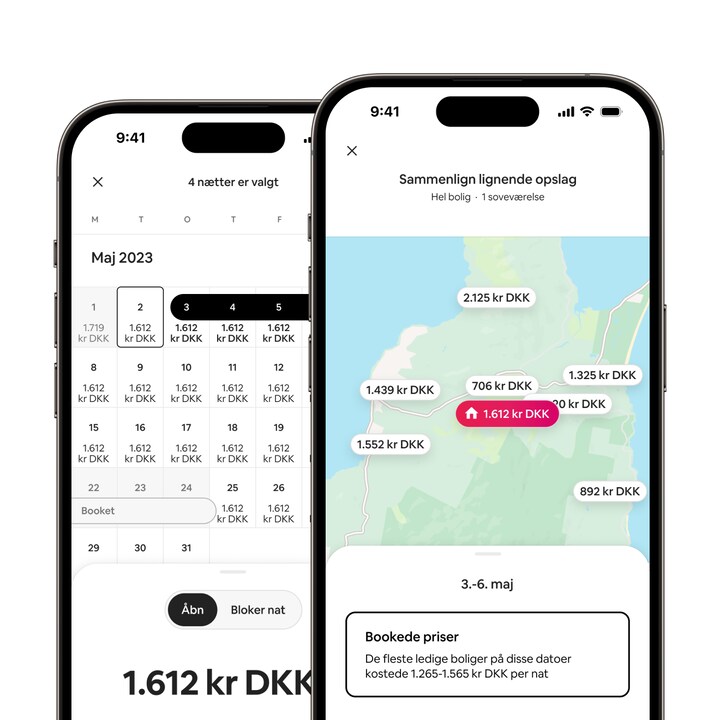 Airbnb-appen viser den nye funktion "sammenlign lignende opslag".