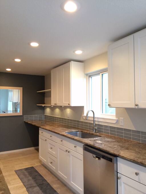 Beautiful Italian Marble counters and porcelain tile floors