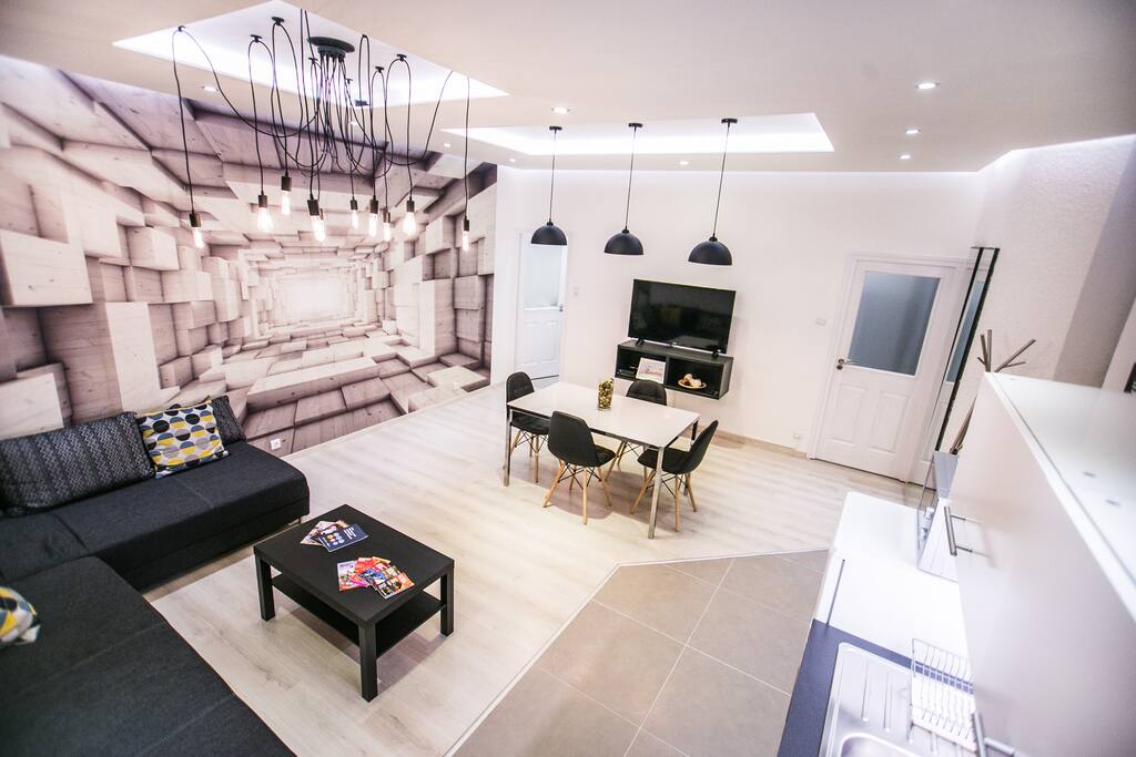 living room with kitchen