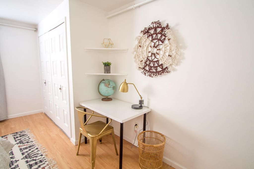 The desk in the downstairs bedroom is a peaceful place to work (or write letters if you are old school)