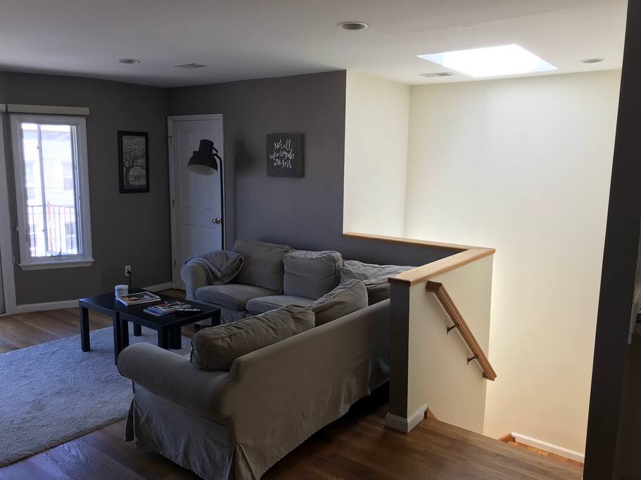 The living room on a sunny day.