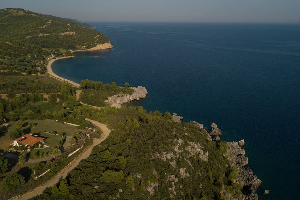 Aerial view of the villa and the sea