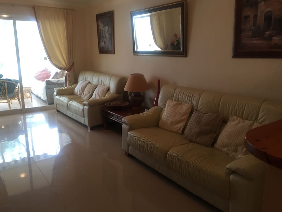 2 x leather sofas, seating for 6