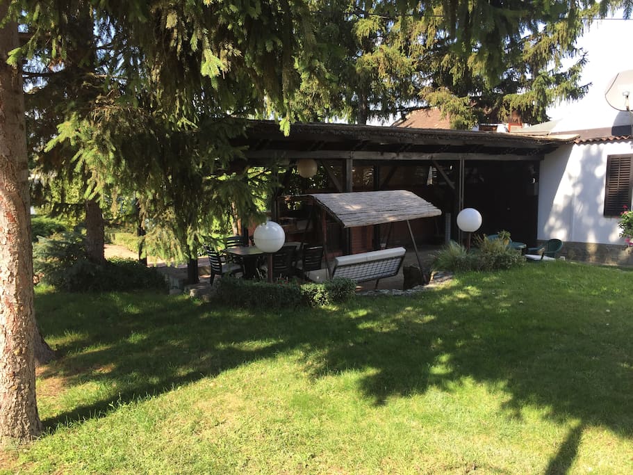Terrace, upper yard, main house